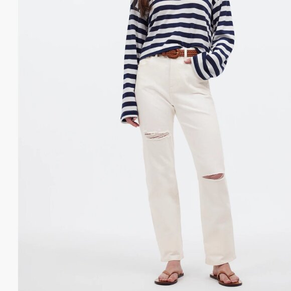 Madewell The '90s Straight Jean - Size 24 Tall - White Stretch High Rise Jeans - Picture 1 of 14